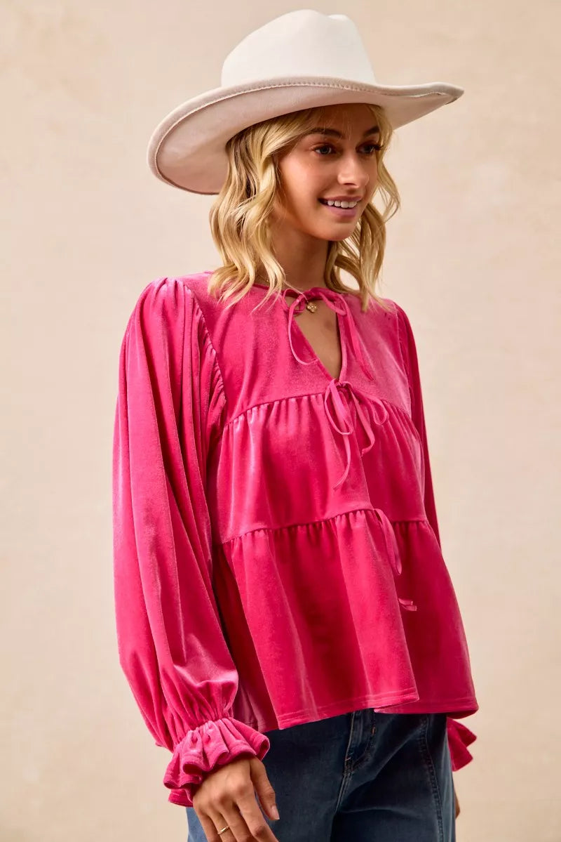 BiBi BiBi Christmas Theme Velvet Bow Tied Blouse