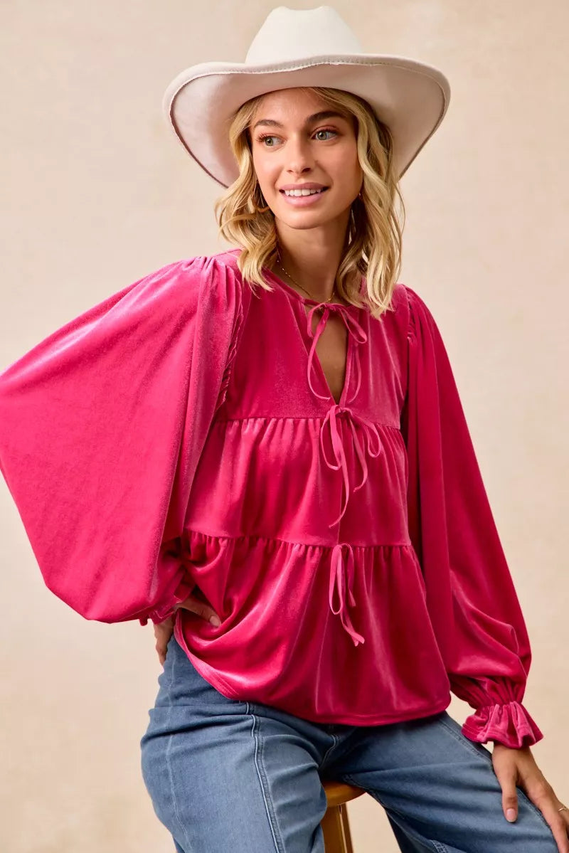 BiBi BiBi Christmas Theme Velvet Bow Tied Blouse