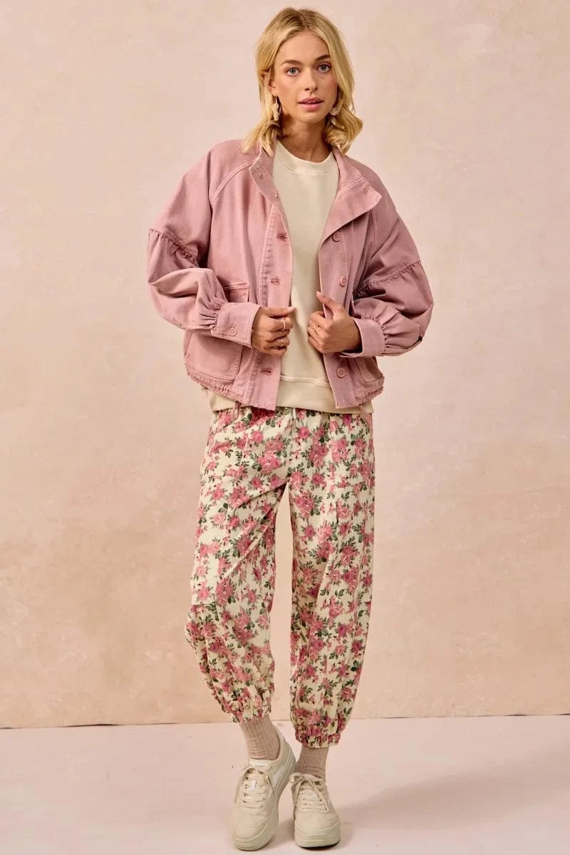 BiBi BiBi Floral Printed Twill Drawstring Pants With Elastic Band