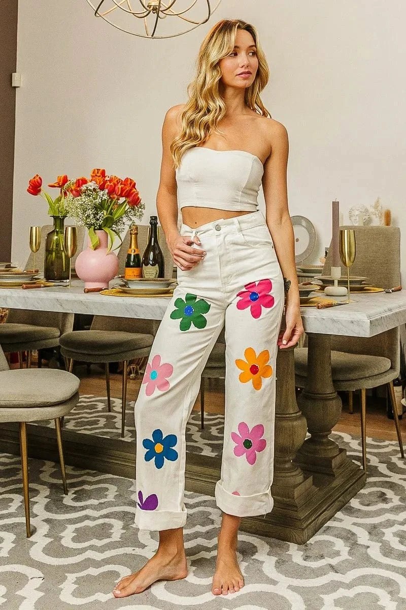 BiBi BiBi Flower Print Straight Legs Pants