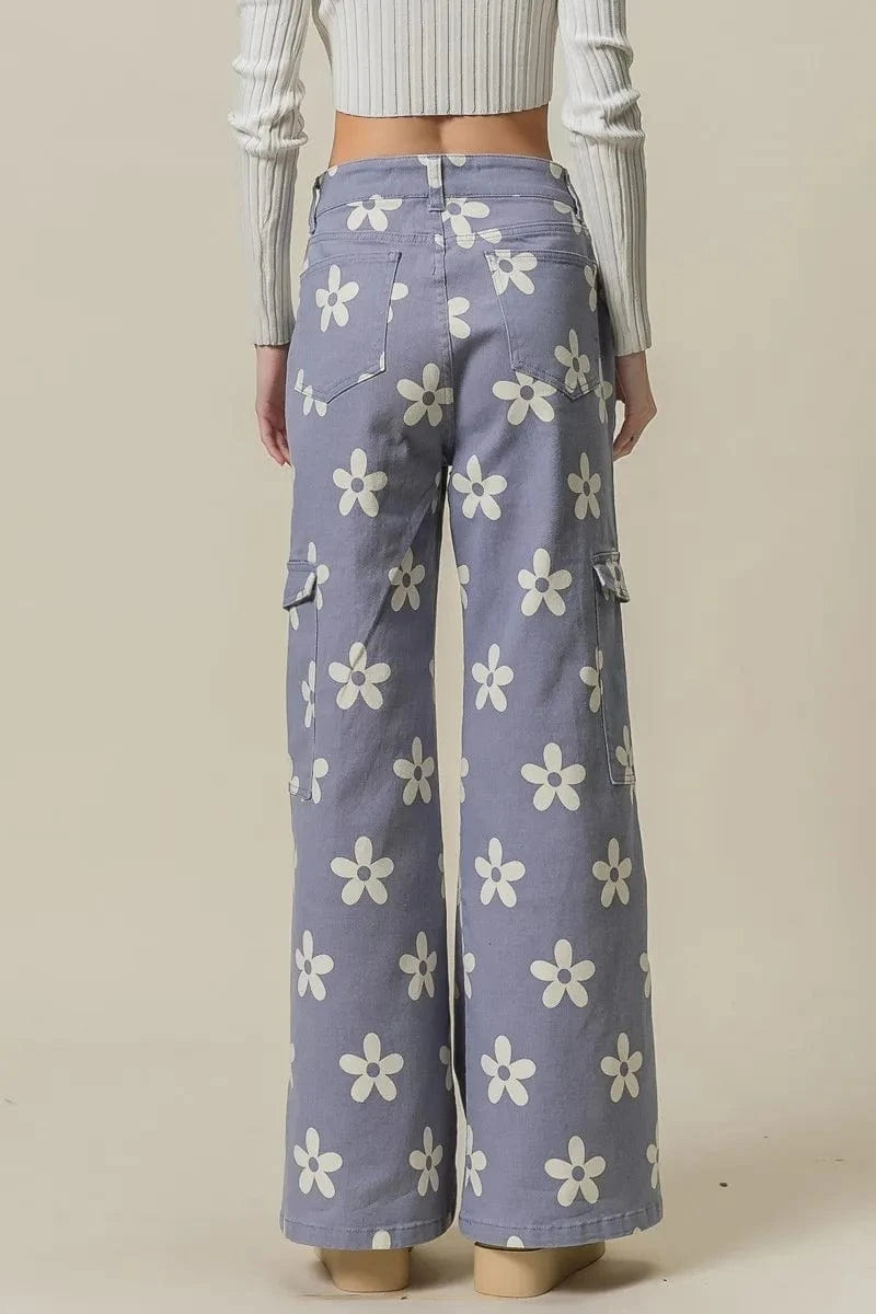 BiBi BiBi Flower Printed Side Pocket Wide Pants