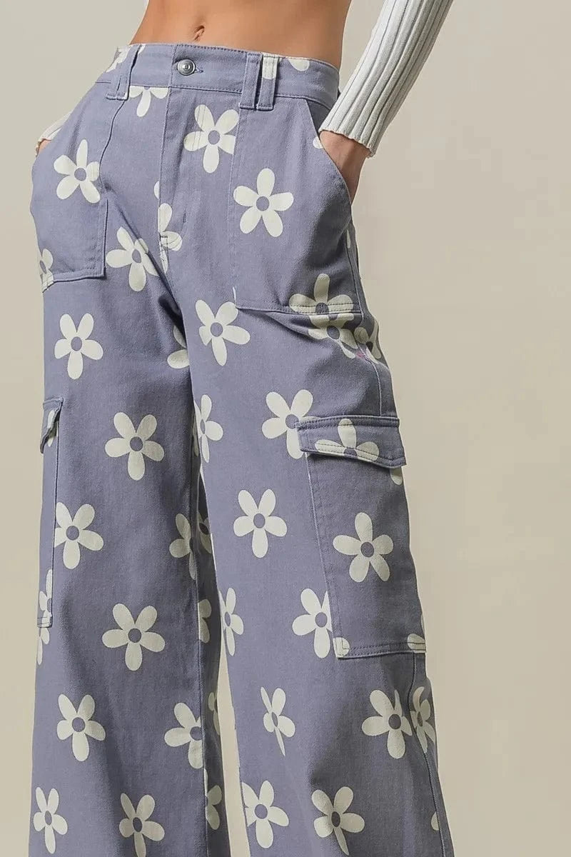 BiBi BiBi Flower Printed Side Pocket Wide Pants