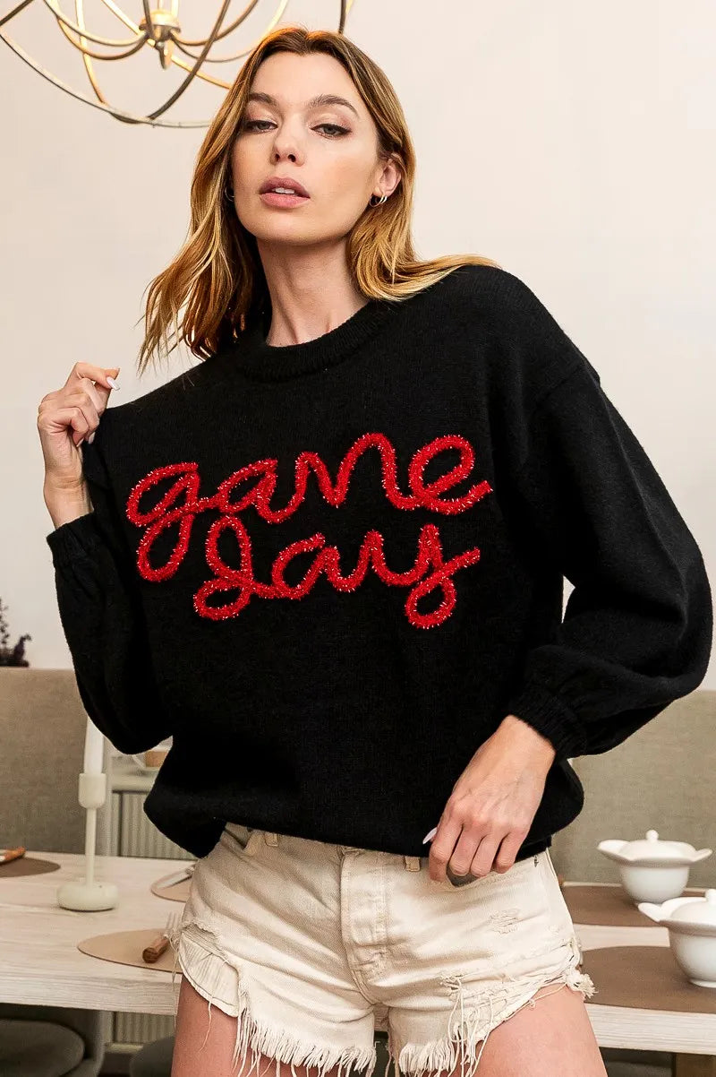 BiBi BiBi Game Day Metallic Letter Sweater