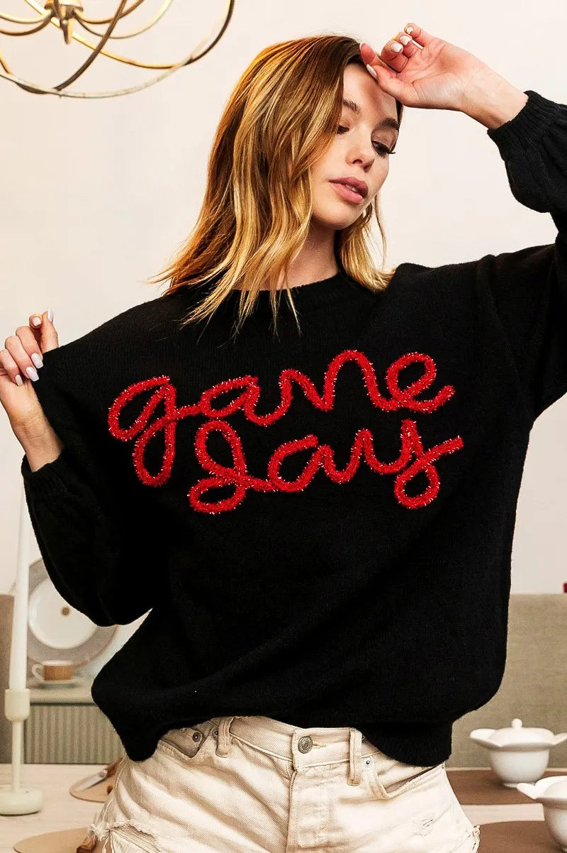 BiBi BiBi Game Day Metallic Letter Sweater