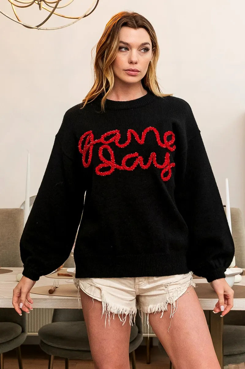 BiBi BiBi Game Day Metallic Letter Sweater