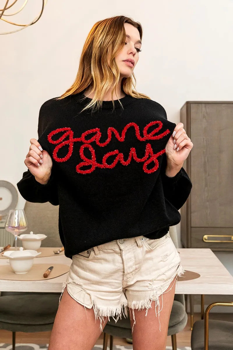 BiBi BiBi Game Day Metallic Letter Sweater