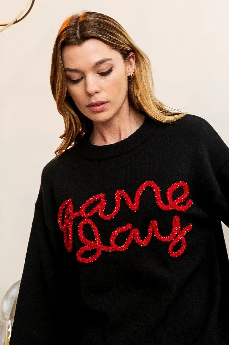 BiBi BiBi Game Day Metallic Letter Sweater