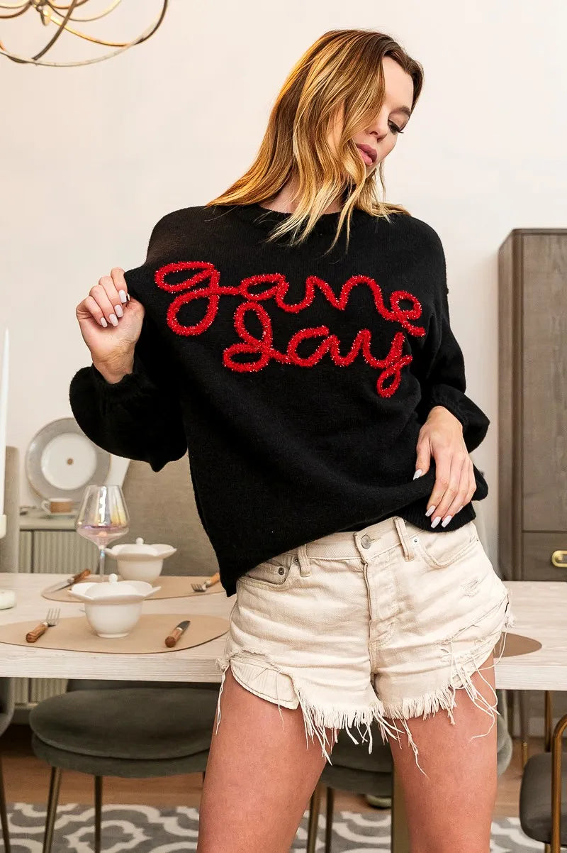 BiBi BiBi Game Day Metallic Letter Sweater