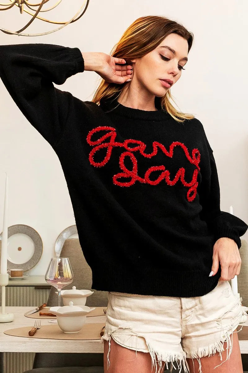 BiBi BiBi Game Day Metallic Letter Sweater