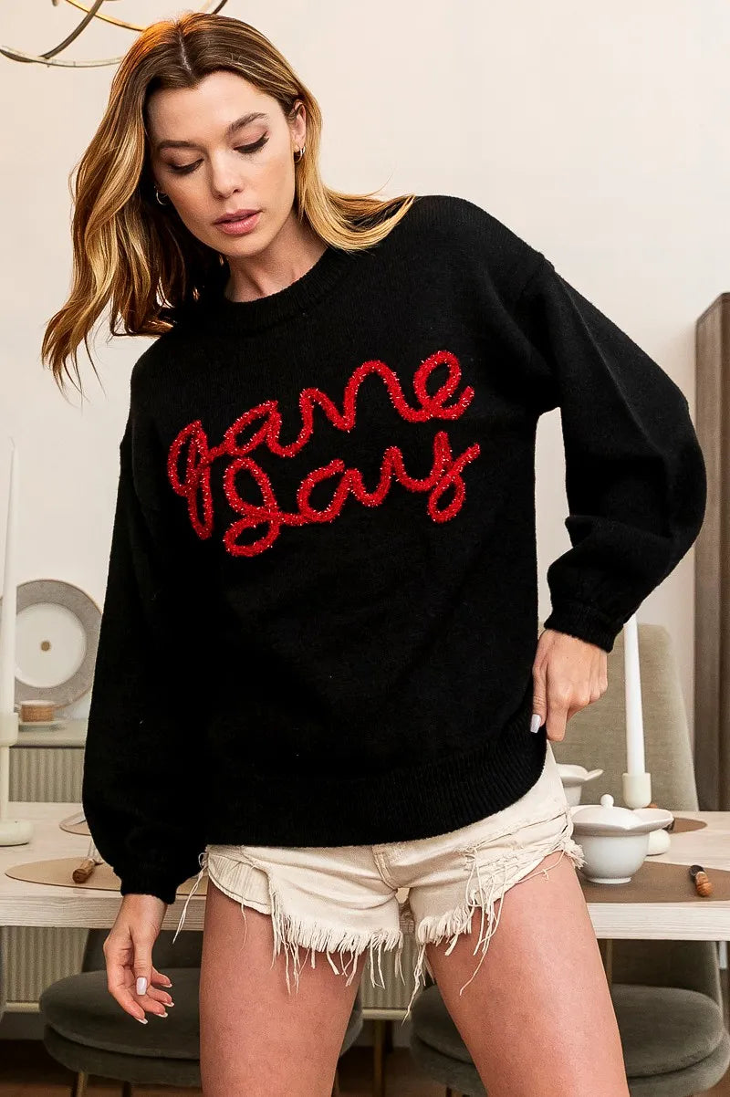 BiBi BiBi Game Day Metallic Letter Sweater