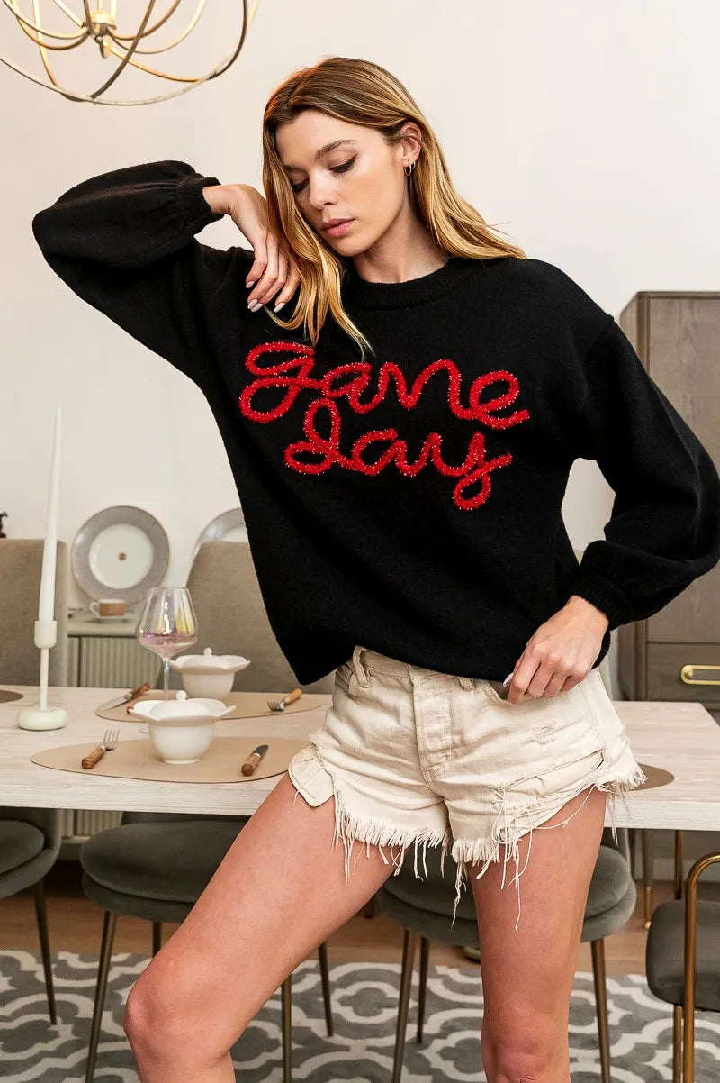 BiBi BiBi Game Day Metallic Letter Sweater