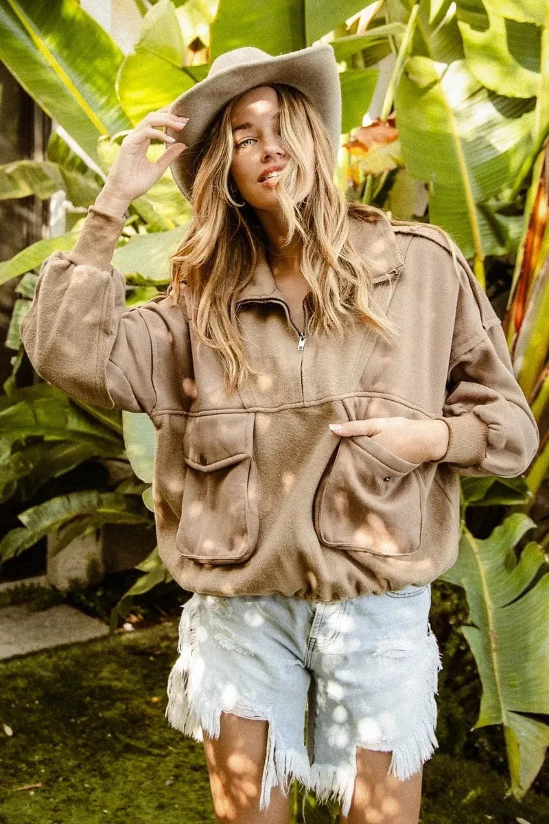 BiBi BiBi Half Zip Vintage Washed Fleece Pullover