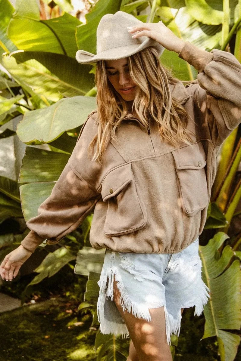 BiBi BiBi Half Zip Vintage Washed Fleece Pullover