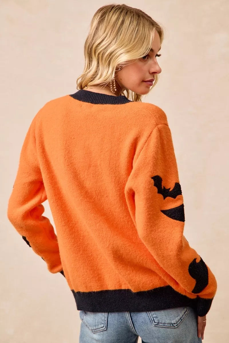 BiBi BiBi Halloween Witch Hat Moon Bat Artwork Cardigan