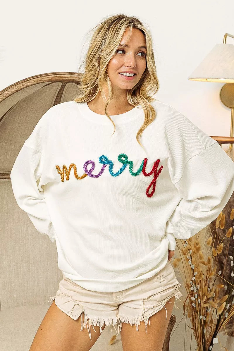 BiBi BiBi Merry Tinsel Lettering Drop Shoulder Sweatshirt