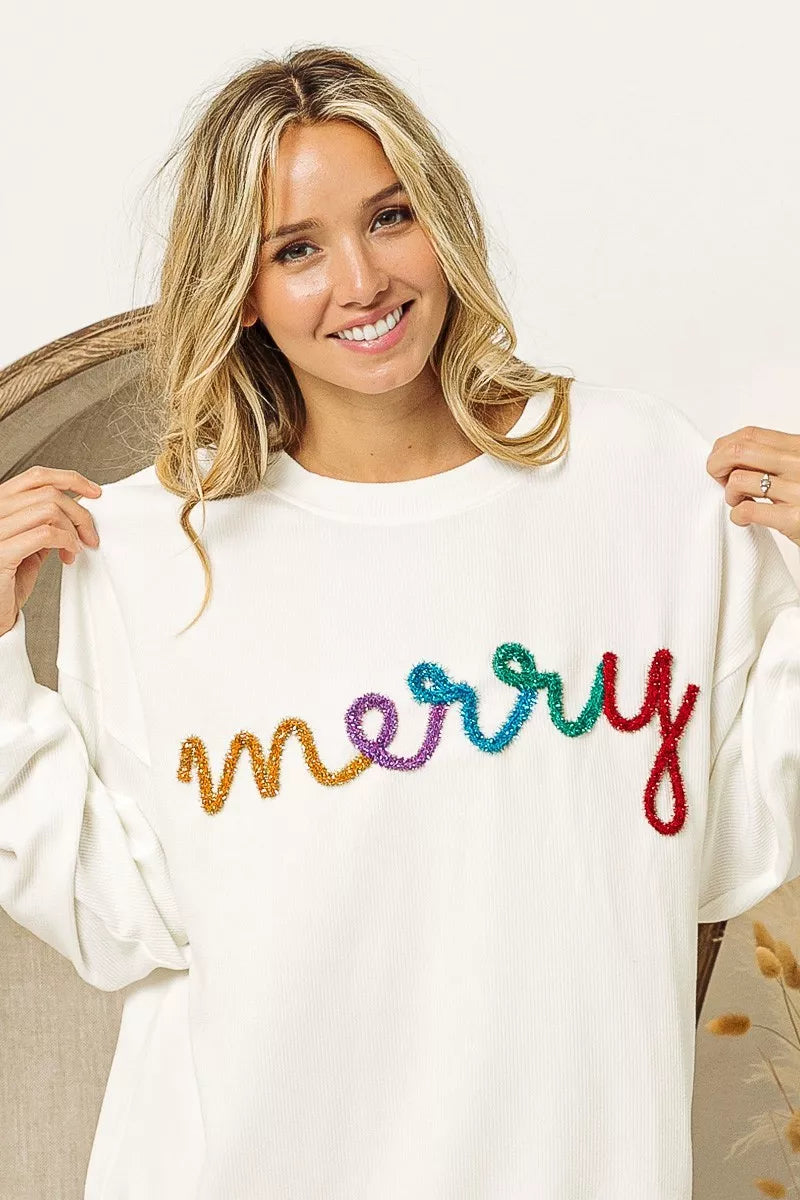 BiBi BiBi Merry Tinsel Lettering Drop Shoulder Sweatshirt