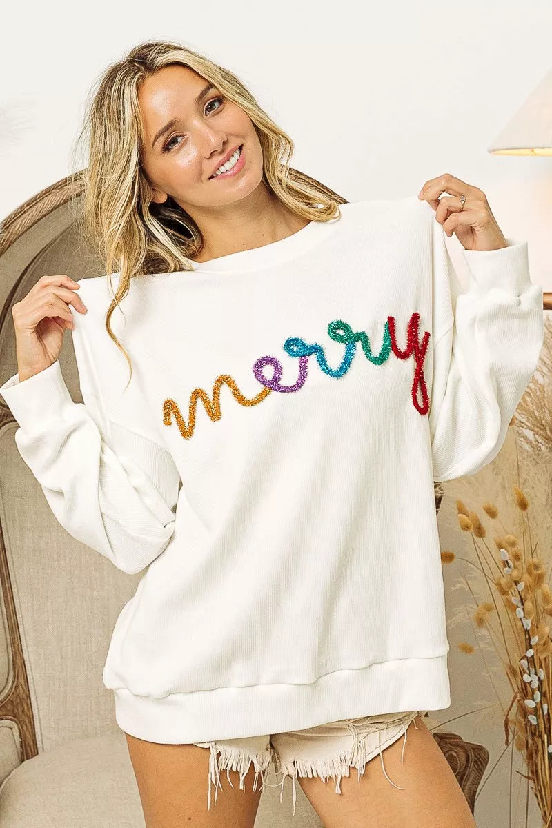 BiBi BiBi Merry Tinsel Lettering Drop Shoulder Sweatshirt
