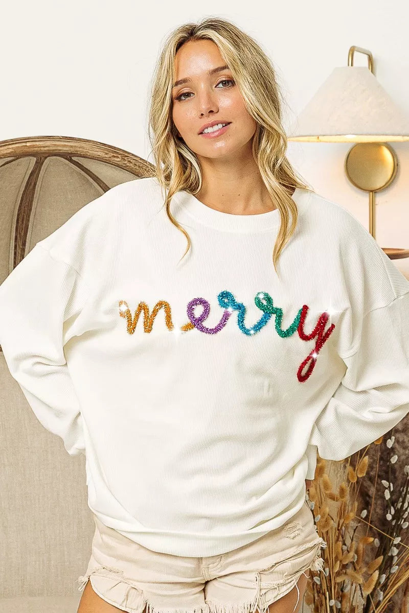 BiBi BiBi Merry Tinsel Lettering Drop Shoulder Sweatshirt