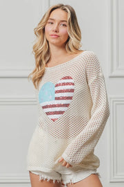 BiBi BiBi Sequin American Flag Heart Knit Up