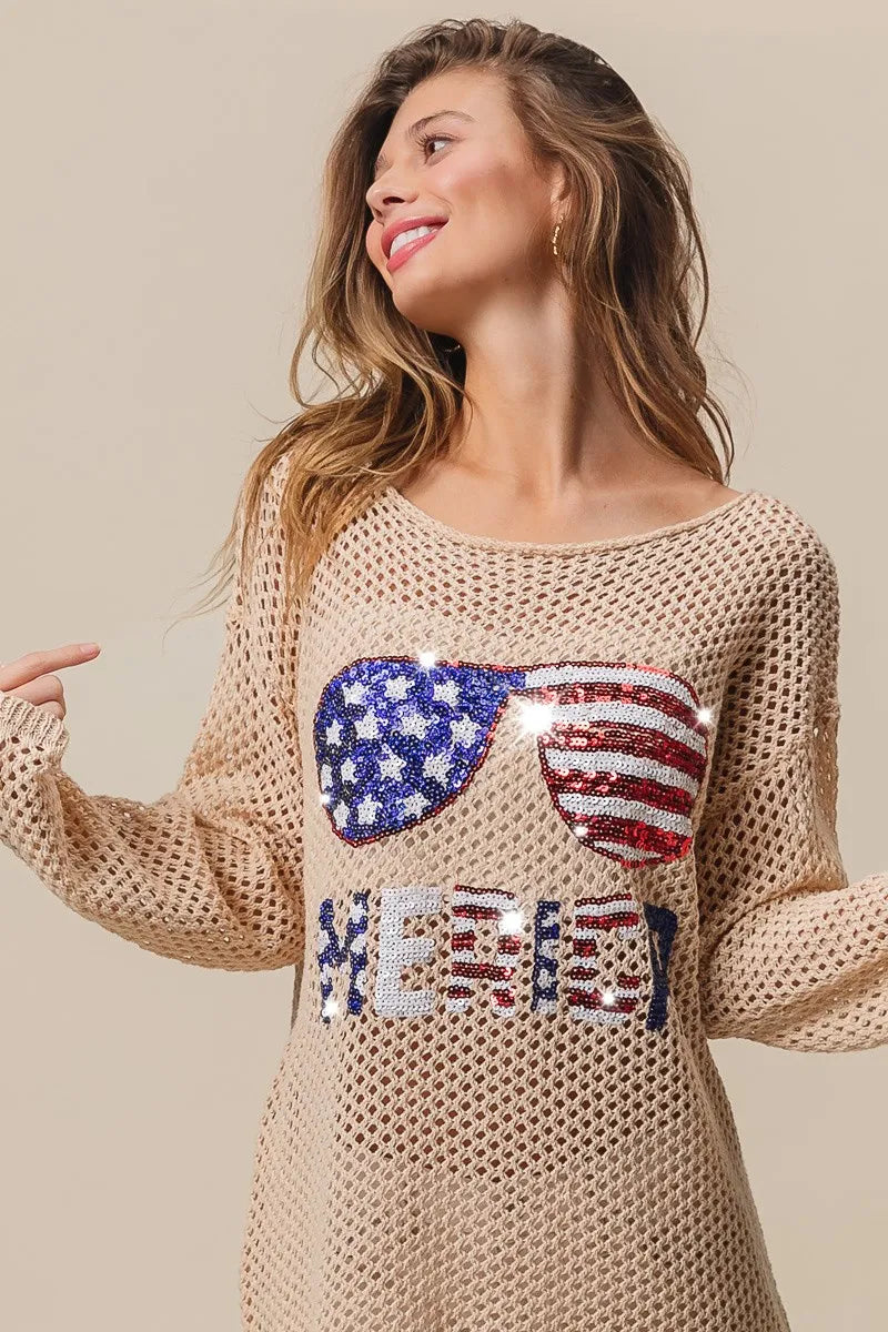 BiBi BiBi Sequin American Flag Sunglasses Knit
