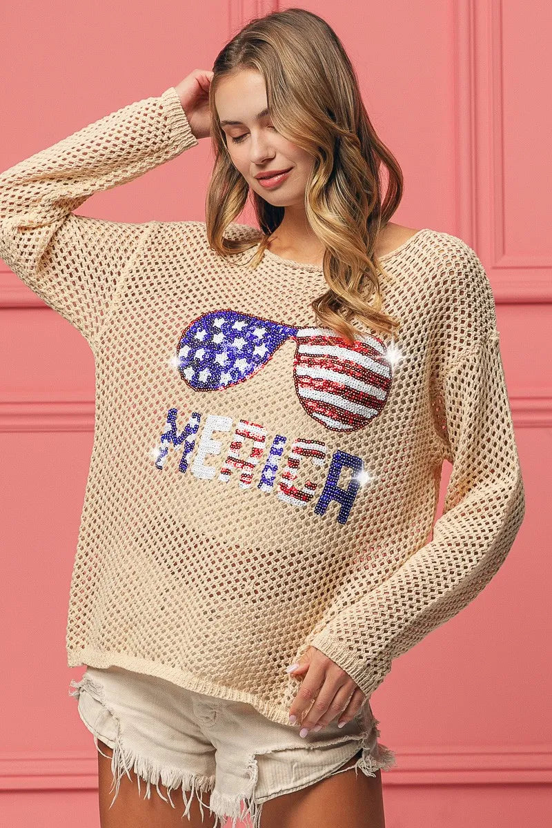 BiBi BiBi Sequin American Flag Sunglasses Knit