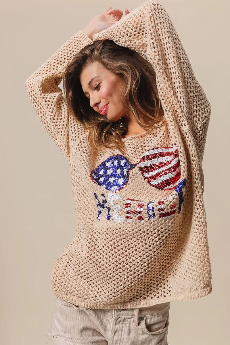 BiBi BiBi Sequin American Flag Sunglasses Knit