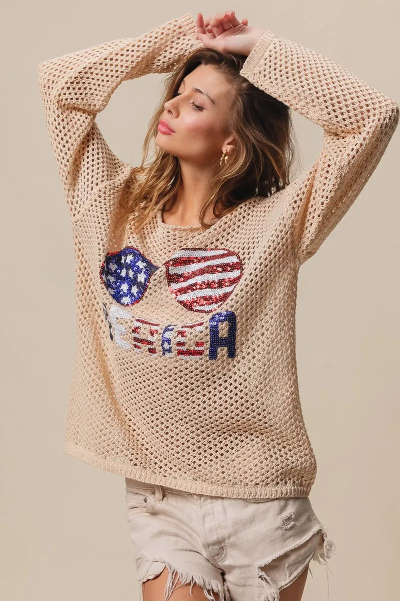 BiBi BiBi Sequin American Flag Sunglasses Knit