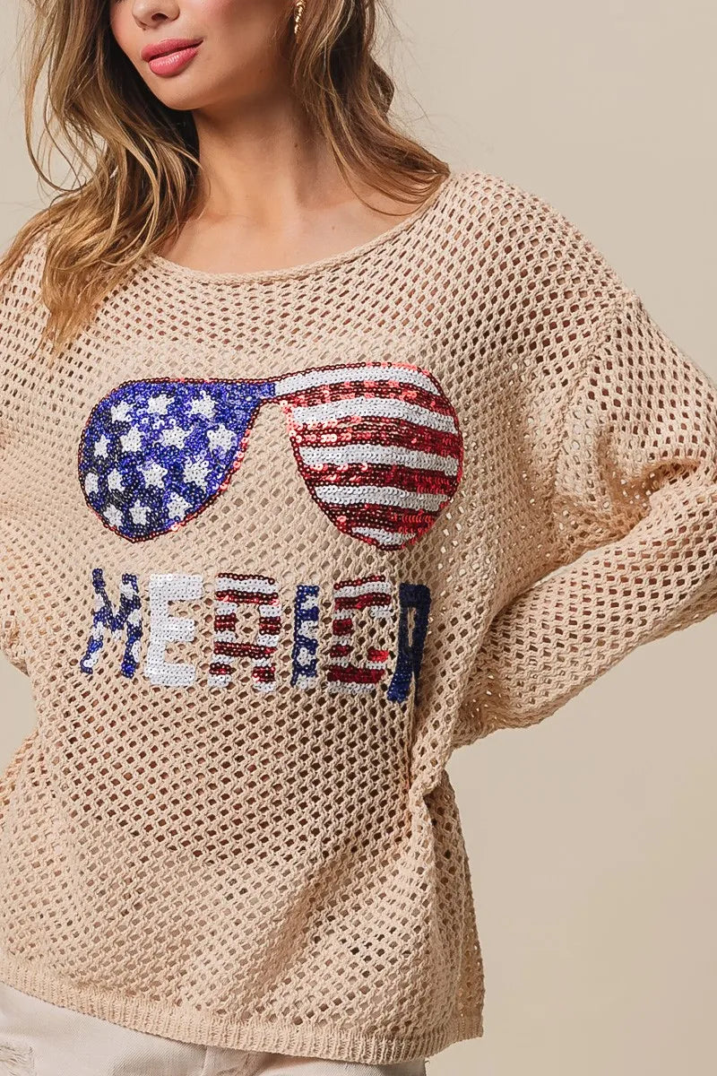 BiBi BiBi Sequin American Flag Sunglasses Knit
