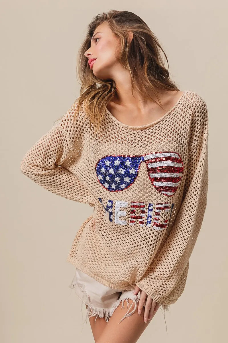 BiBi BiBi Sequin American Flag Sunglasses Knit