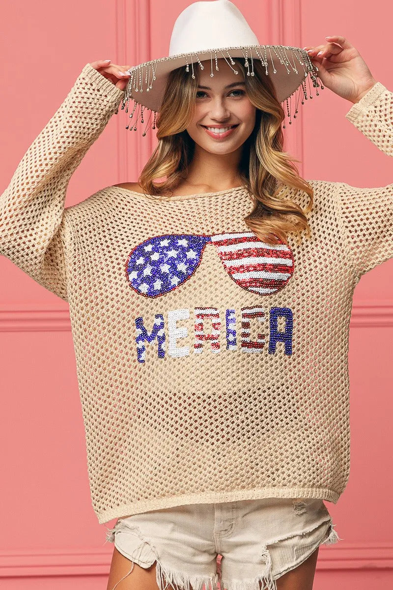 BiBi BiBi Sequin American Flag Sunglasses Knit