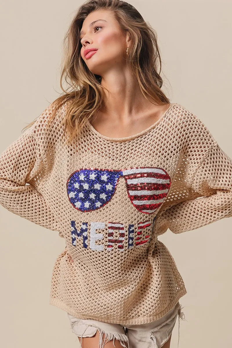 BiBi BiBi Sequin American Flag Sunglasses Knit