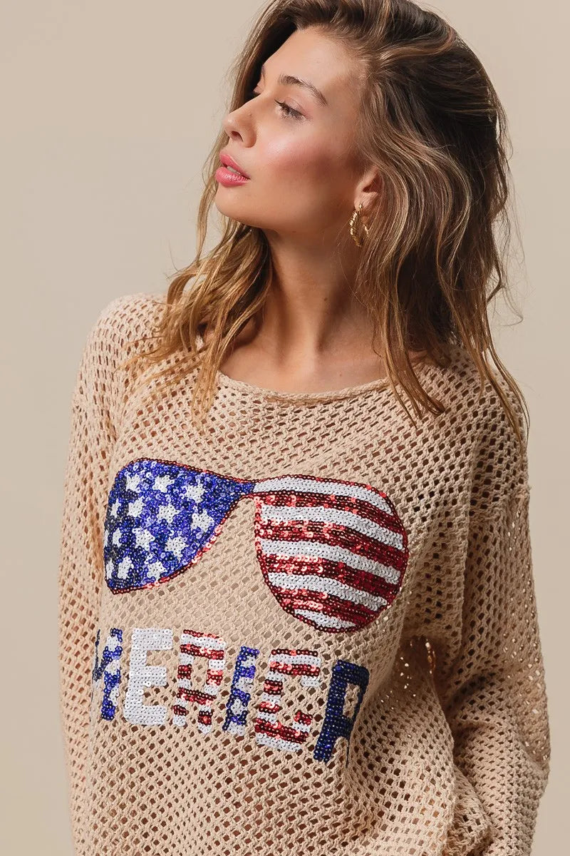 BiBi BiBi Sequin American Flag Sunglasses Knit