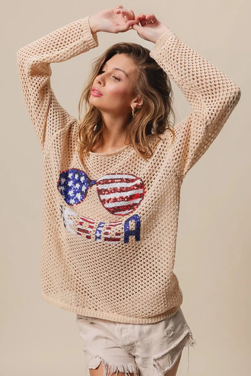 BiBi BiBi Sequin American Flag Sunglasses Knit