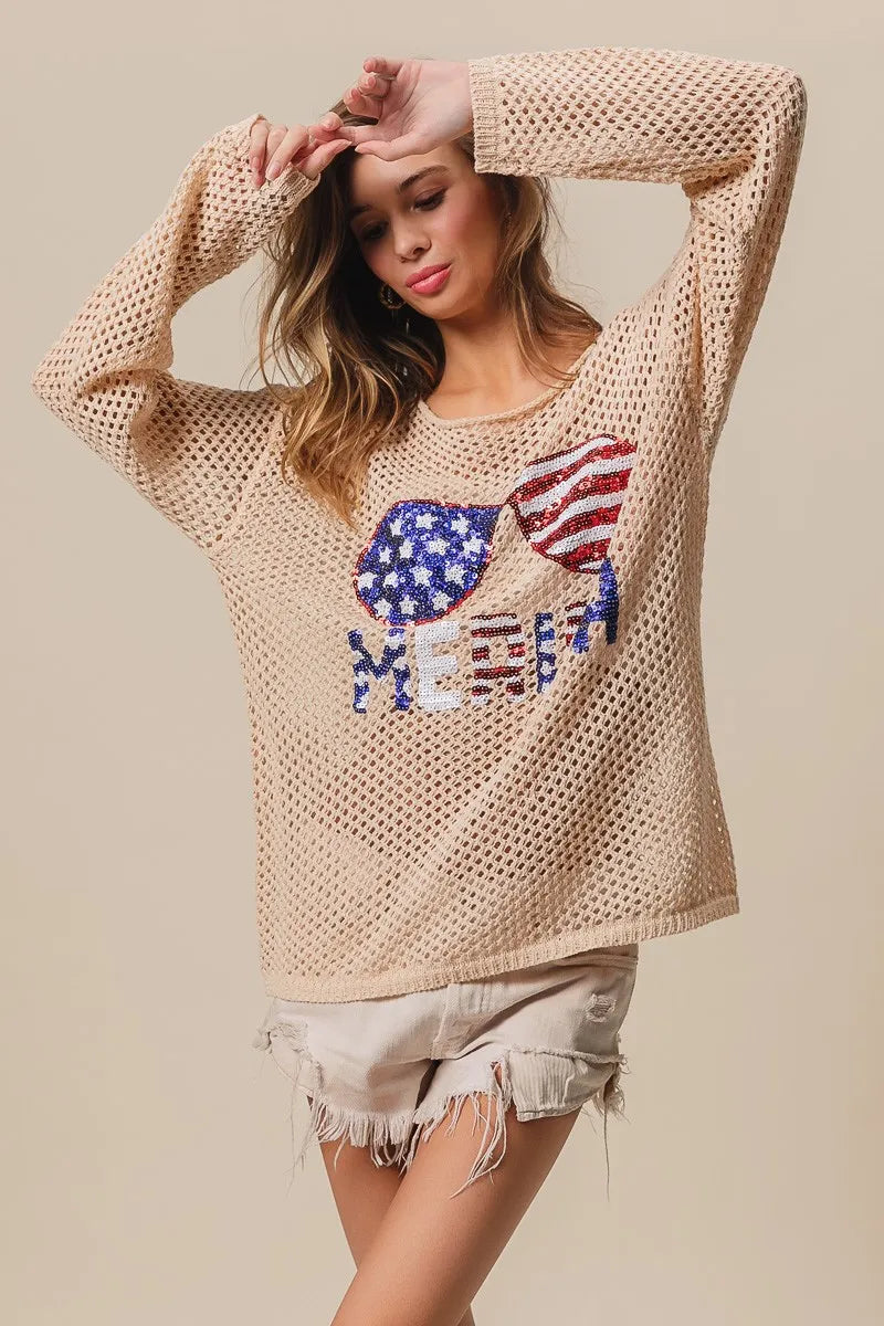BiBi BiBi Sequin American Flag Sunglasses Knit
