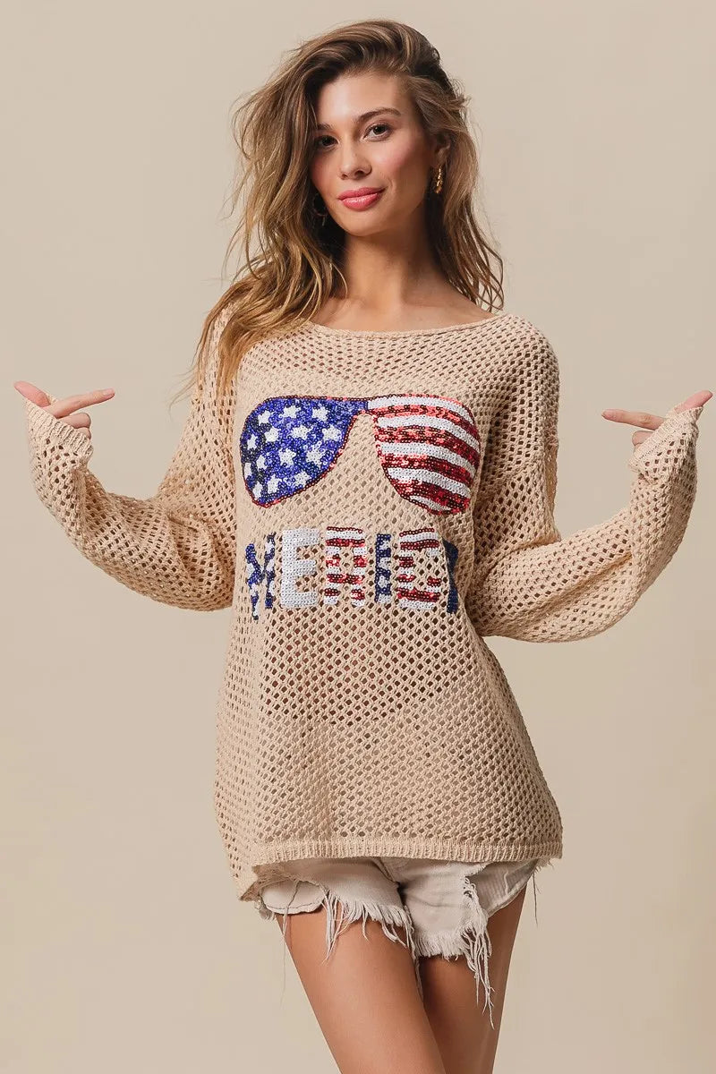 BiBi BiBi Sequin American Flag Sunglasses Knit