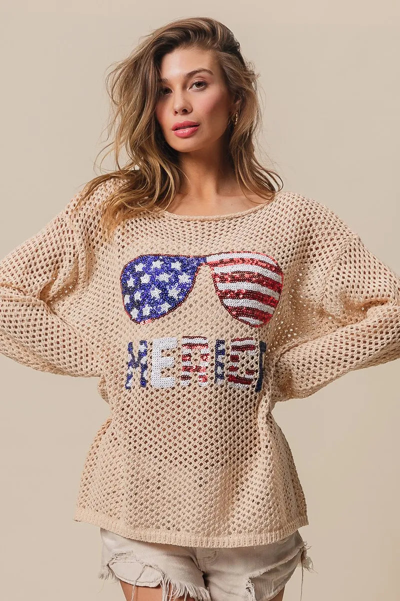 BiBi BiBi Sequin American Flag Sunglasses Knit