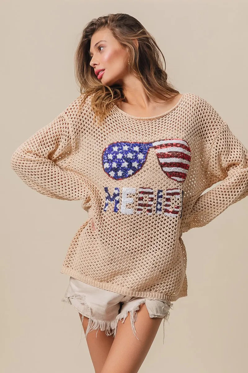 BiBi BiBi Sequin American Flag Sunglasses Knit