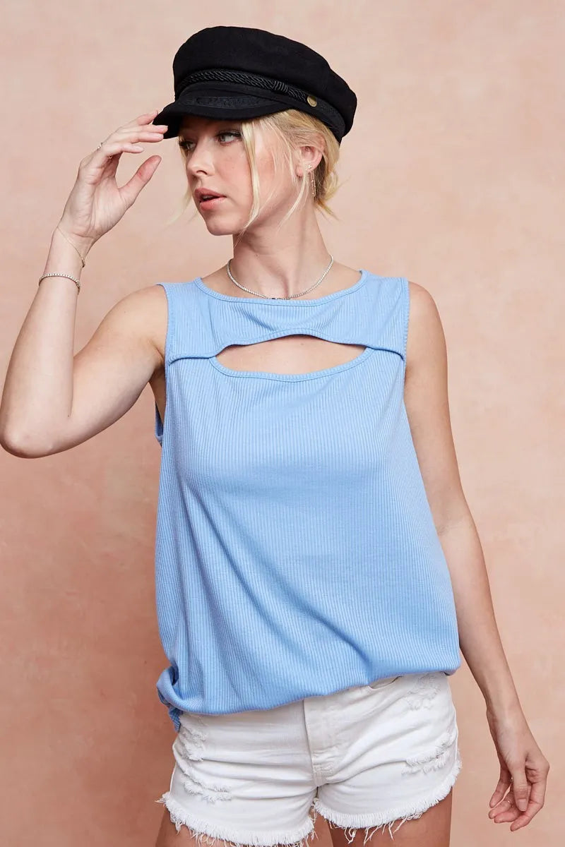 BiBi BiBi Soft Rib Knit with Cut Out Front Sleeveless Top