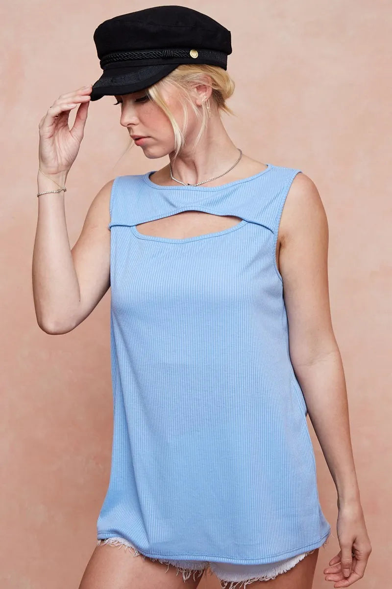 BiBi BiBi Soft Rib Knit with Cut Out Front Sleeveless Top