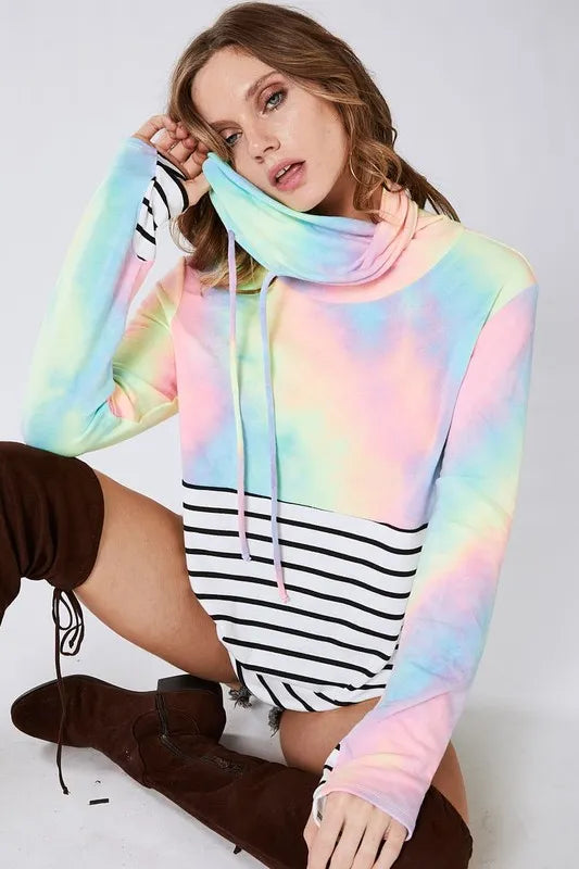 BiBi BiBi Tie Dye French Terry Cowl Neck Top