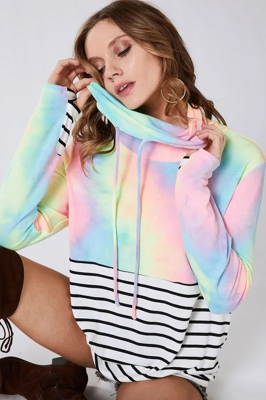 BiBi BiBi Tie Dye French Terry Cowl Neck Top