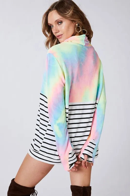 BiBi BiBi Tie Dye French Terry Cowl Neck Top