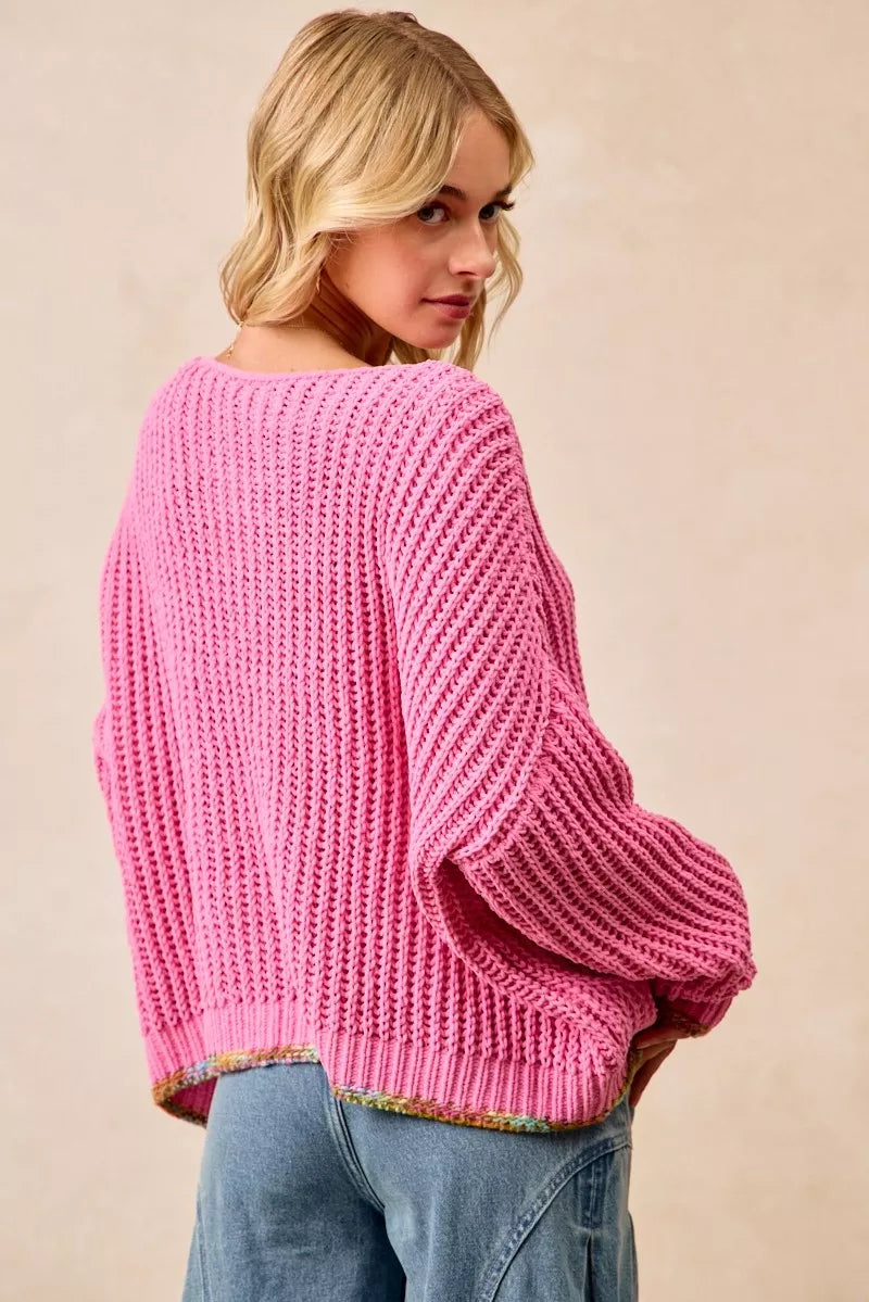 BiBi BiBi V-Neck Sweater with Colorful Trim