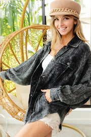 BiBi BLACK CHARCOAL / S BiBi Vintage Washed Wrinkle Gauze Shacket