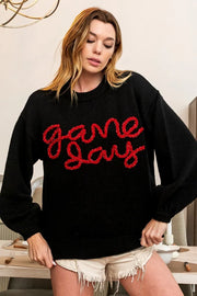 BiBi BLACK/RED / S BiBi Game Day Metallic Letter Sweater