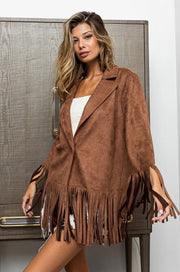 BiBi Blazers MOCHA / S BiBi Single Blazer with Fringed Hem