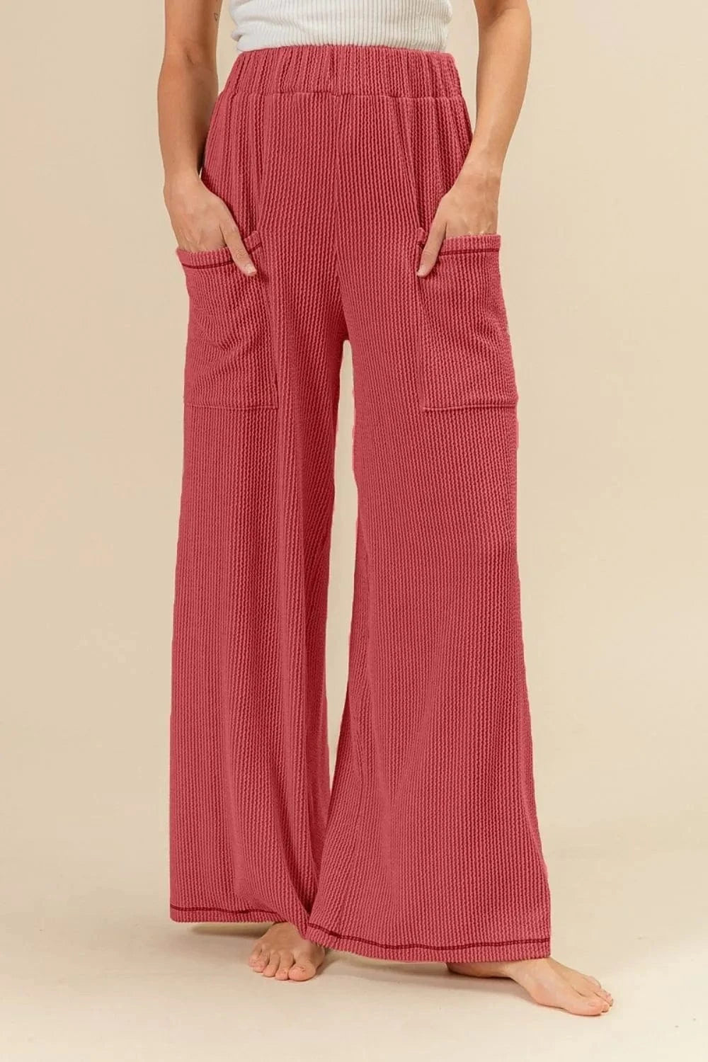 BiBi BURGUNDY / S BiBi 2tone Cord Rib Waist Band Side Pocket Pants