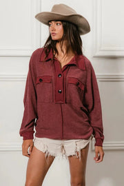 BiBi Clothing & Accessories MARSALA / S BiBi Cp French Terry Cut Edge Detail Collared Top