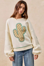 BiBi CREAM / S BiBi Cactus Embroidered Fleece Sweatshirt