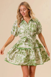 BiBi dresses AVOCADO / S BiBi Woven Printed Tiered Dress